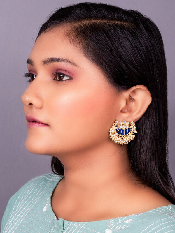 Women's  Blue & Gold-Toned Contemporary Studs Earrings - Morkanth