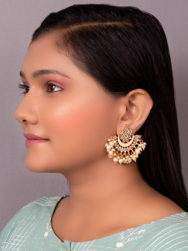 Women's Peach & Gold-Toned Contemporary Chandbalis Earrings - Morkanth