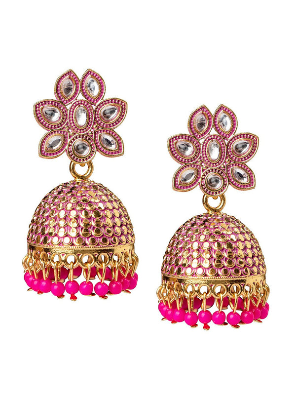 Women's Gold-Plated & Pink Dome Shaped Jhumkas - Morkanth