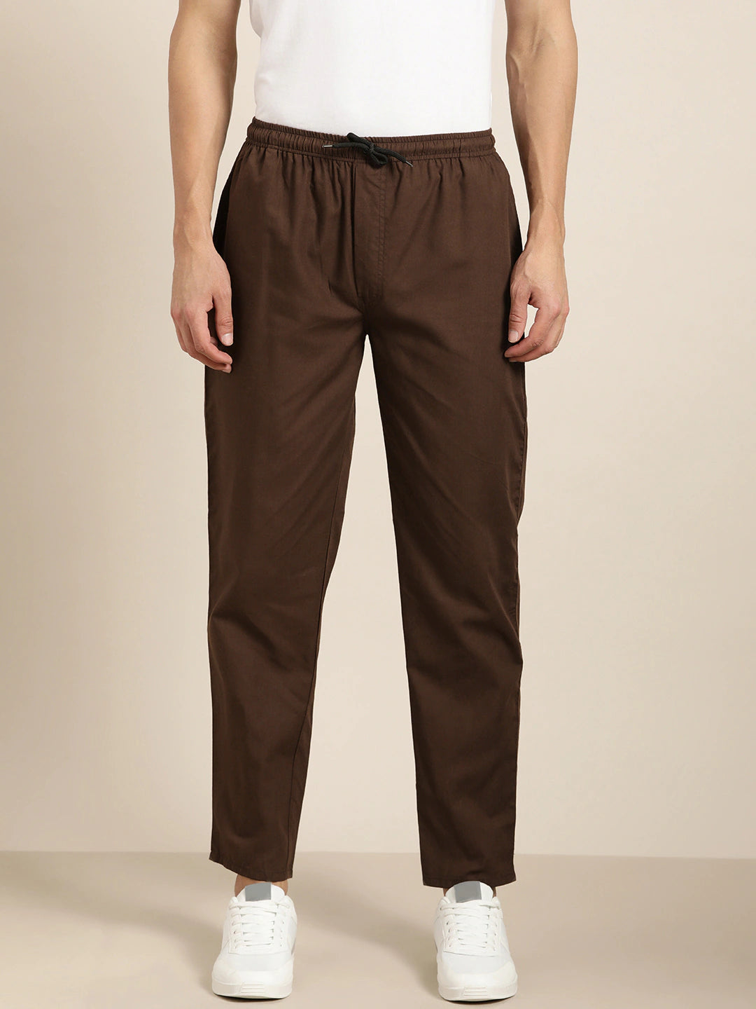 Men's Cotton Brown Solid Track Pant  - Sojanya