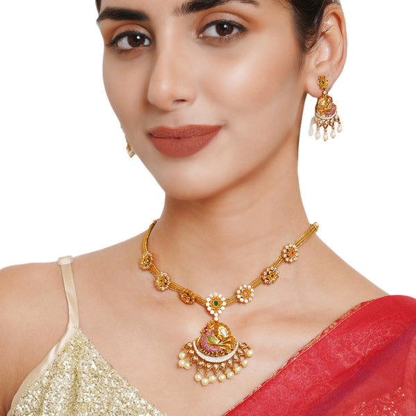 Women's Gold Opulence Floral Zircons Jewellery Set - Voylla