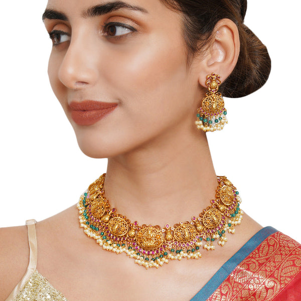 Women's Gold Opulence Goddess Motif Jewellery Set - Voylla