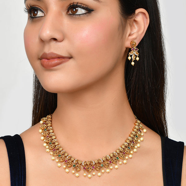 Women's Gold Opulence Traditional Necklace Set - Voylla