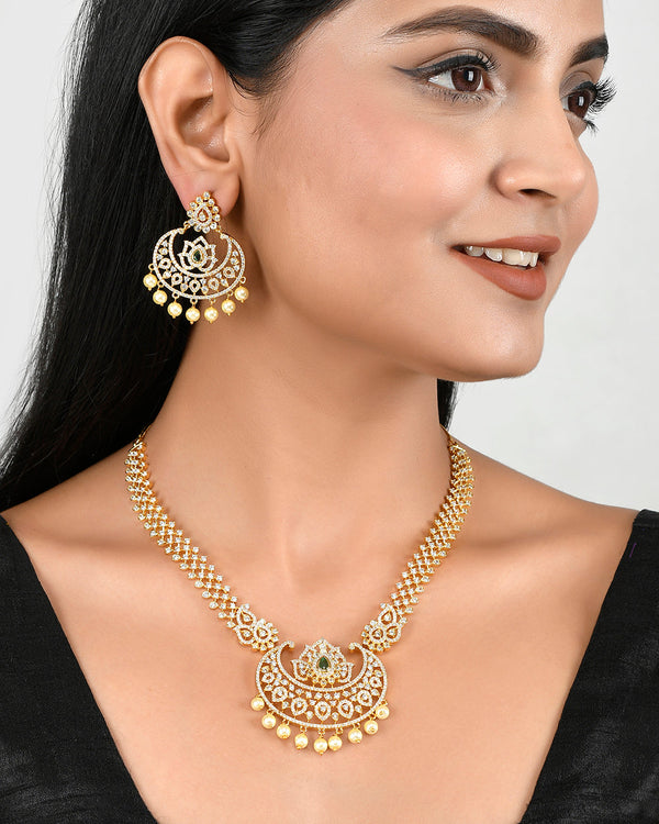 Women's Ethnic Pearl Beads And Cz Jewellery Set - Voylla