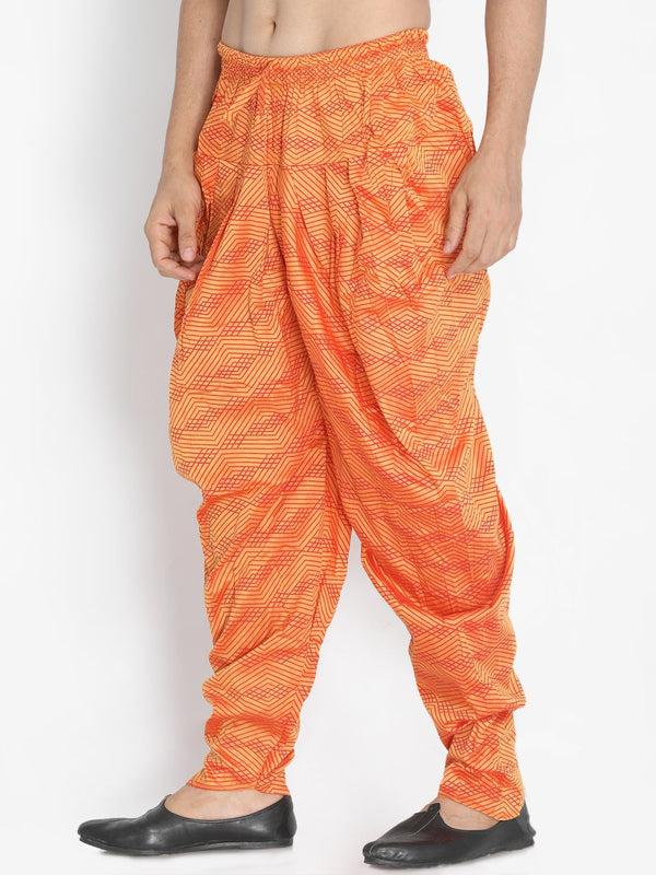 Jashvi Men's Orange Cotton Blend Dhoti