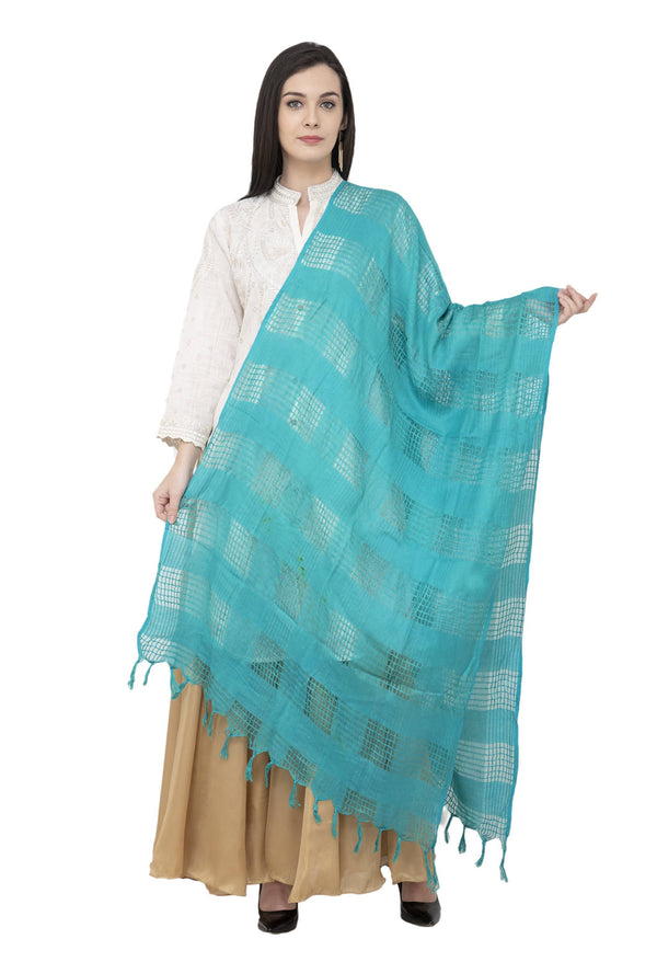 A R SILK Window Square Regular Dupatta Rama Green Color Dupatta or Chunni