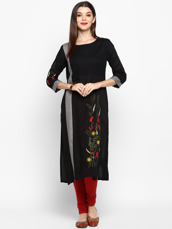 Women's Black Rayon Kurta By Vbuyz (1Pc)