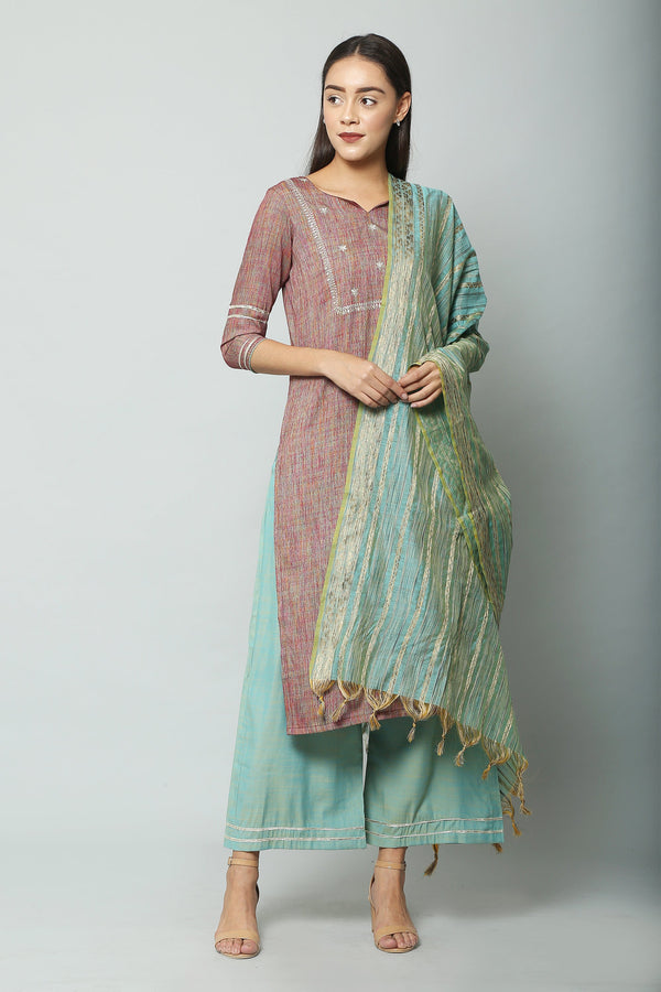 Women's Viscose Rayon Kurta And Palazzo With Dupatta Set - VAABA