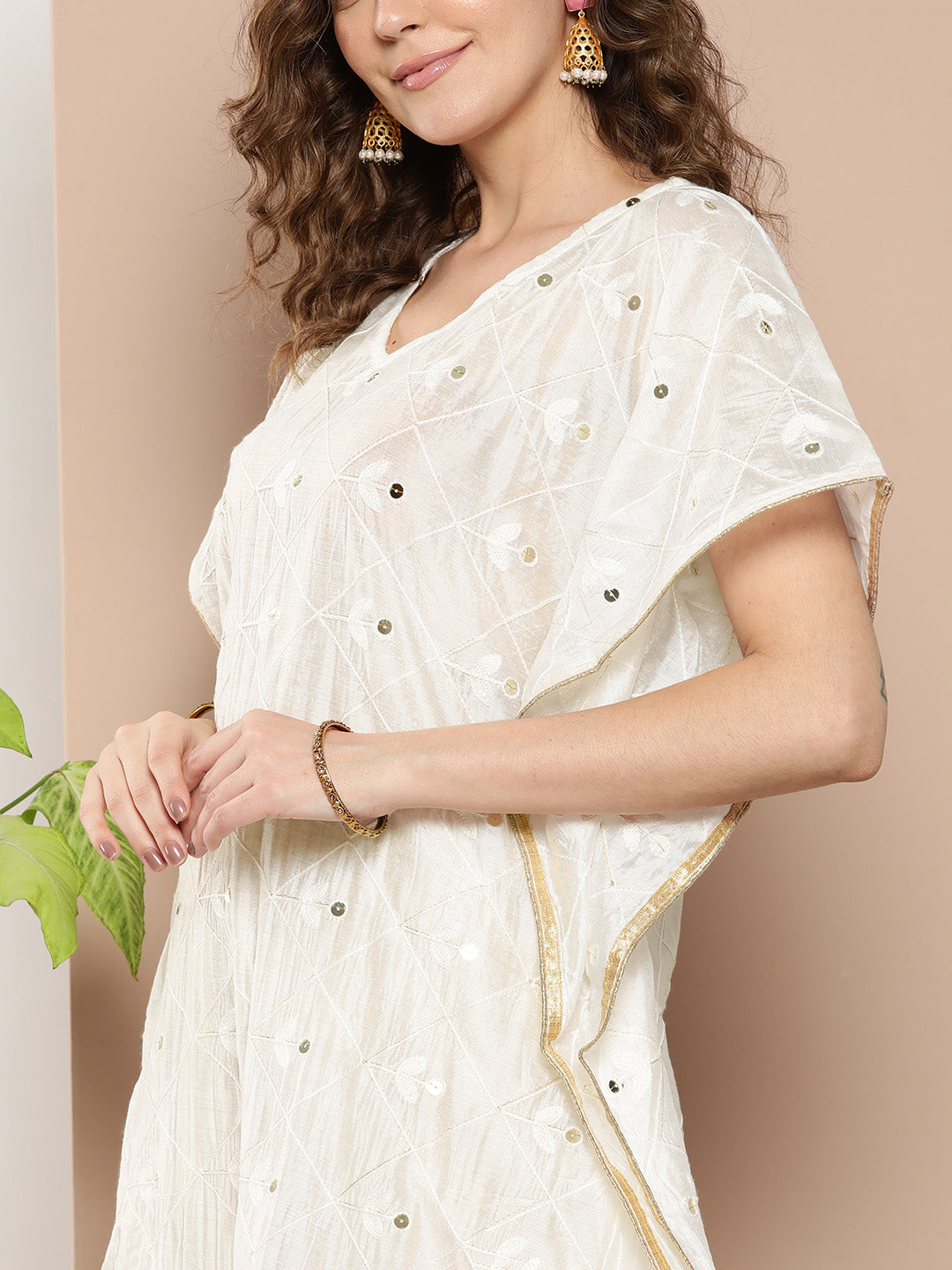 Embroidered Kaftan Kurta-Indiakreations-JS1217KFTWHS