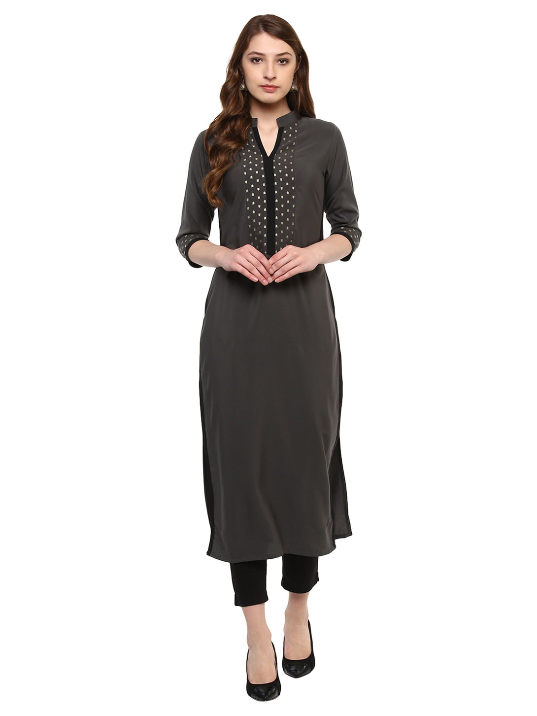 Women Grey Crepe Kurta by Ziyaa (1 Pc Set)