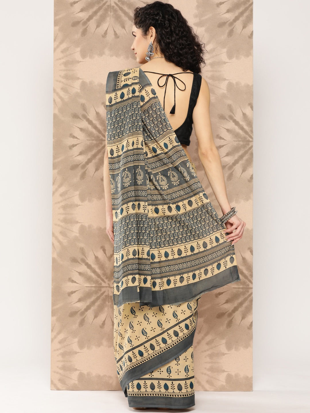 Ethnic Motifs Pure Cotton Handwoven Saree-Indiakreations-JS1325SARBG