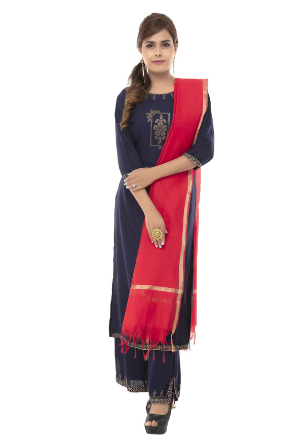 Women's Banarsi Chanderi Piping Dupatta Mfd0030 - Moeza