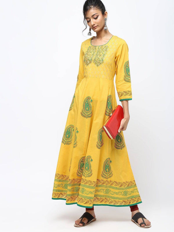 Women's Murtard Kalidar Anarkali With Colorful Print Kurta - Cheera