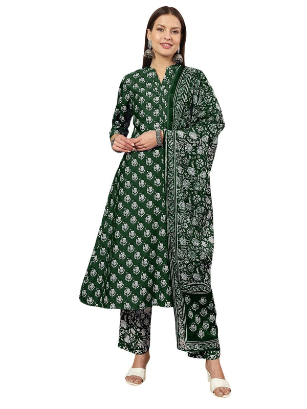 Women's Poly Rayon Printed Bottle Greenkurta Set/Suit - Vamika