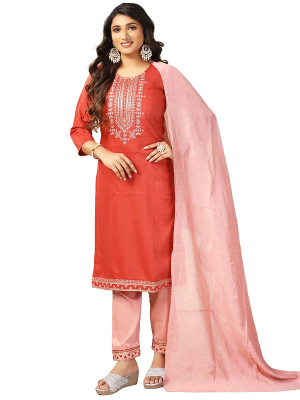 Women's Chinon Embroidery Orangekurta Set/Suit - Vamika