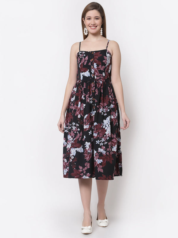 Women's Stylish Crepe Square Neck Sleeveless Printed Dress  - Myshka