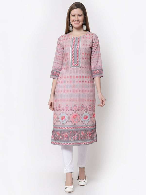 Women's Stylish Pure Cotton Round Neck 3/4 Sleeve Printed Kurta  - Myshka