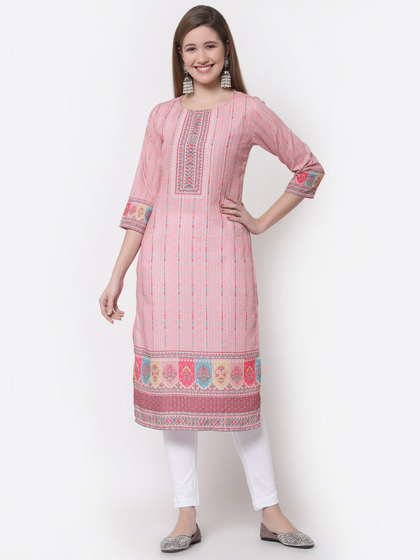 Women's Stylish Cotton Round Neck 3/4 Sleeve Printed Kurta  - Myshka