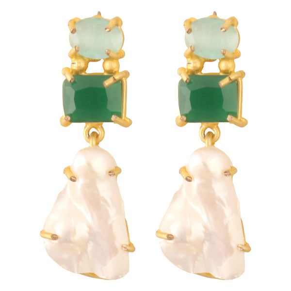 Women's Baroque Pearl Green Monalisa Stone Earrings - Femizen