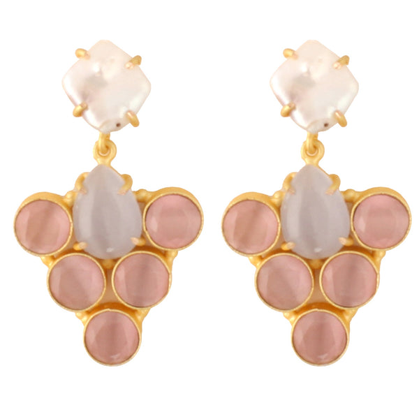 Women's Grey Pink Monalisa Stone & Fresh Water Pearl Earrings - Femizen