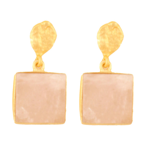 Women's Rose Quartz Gold Plated Earrings - Femizen