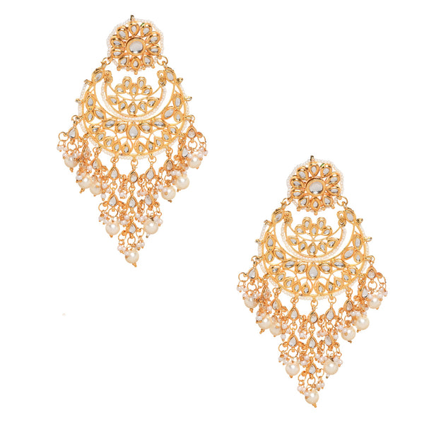 Women's Gold toned Kundan chandbali with pearl - Femizen