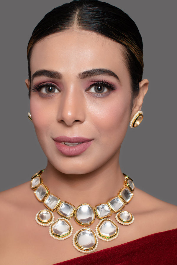 Women's Kundan Inspired Necklace with earrings - Femizen