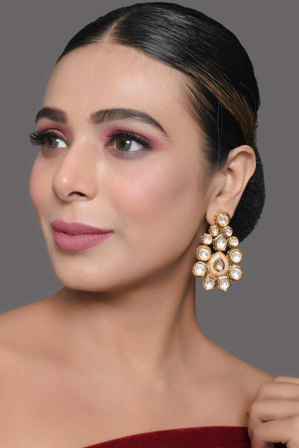 Women's Classic Gold Tone Kundan Inspired Earrings - Femizen