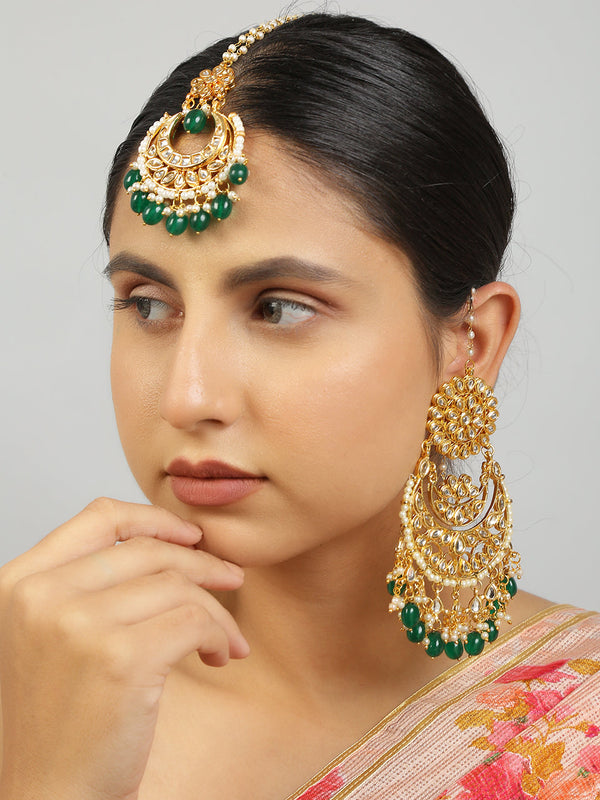 Women's Kundan Chandbali & Maang Tikka Set - Femizen