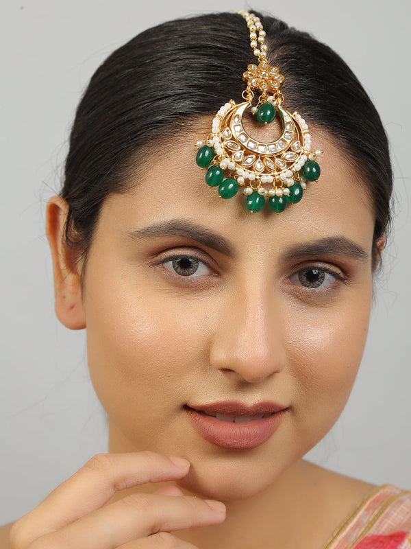 Women's Gold Tone Kundan Maang Tikka   - Femizen