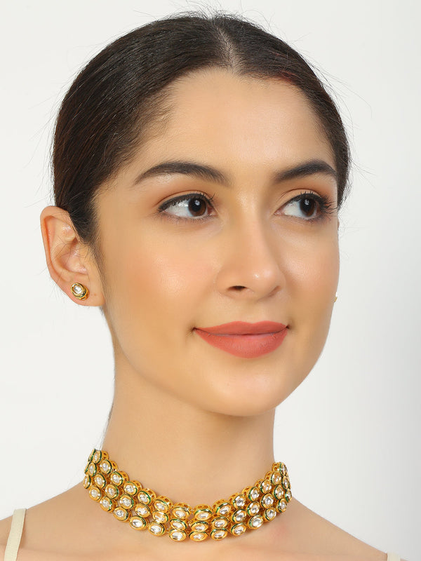 Women's Handcrafted Kundan Choker With Pair Of Earrings - Femizen