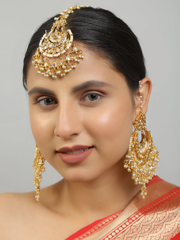 Women's Kundan Chandbali & Maang Tikka Set - Femizen