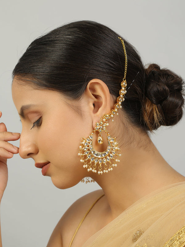 Women's Kundan Inspired Chandbali With Hair Chain - Femizen