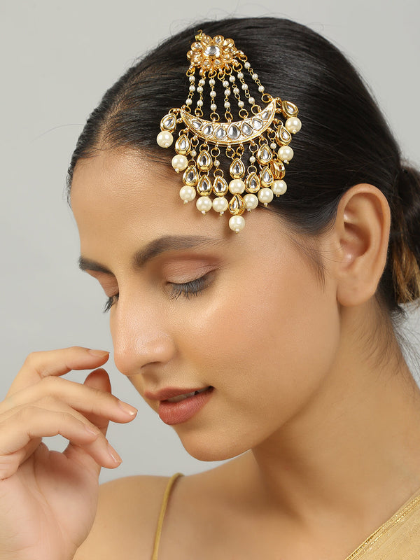 Women's Pearl Beaded Kundan Inspired Jhumar Passa - Femizen