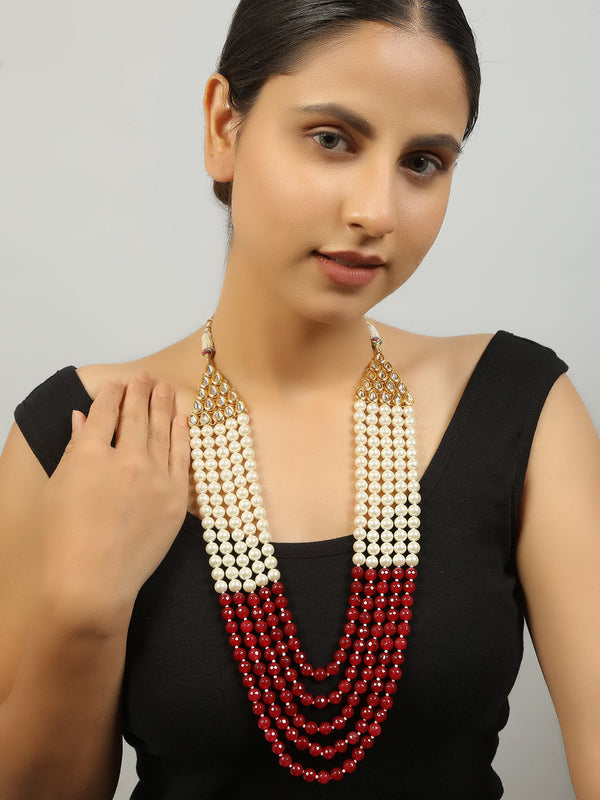 Women's Ruby And White Pearl Layered Necklace - Femizen