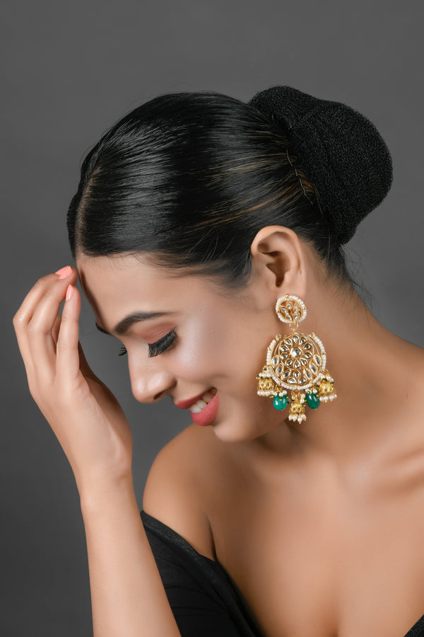 Women's  Floral Kundan earrings with hanging jhumki - Femizen