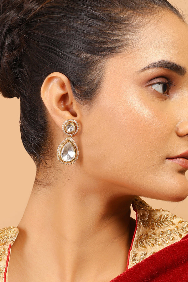 Women's Uncut Kundan Polki Drop Earrings - Femizen