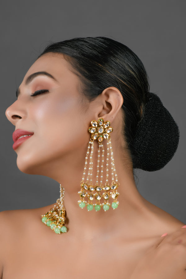 Women's Kundan Pearl Chain Earrings - Femizen