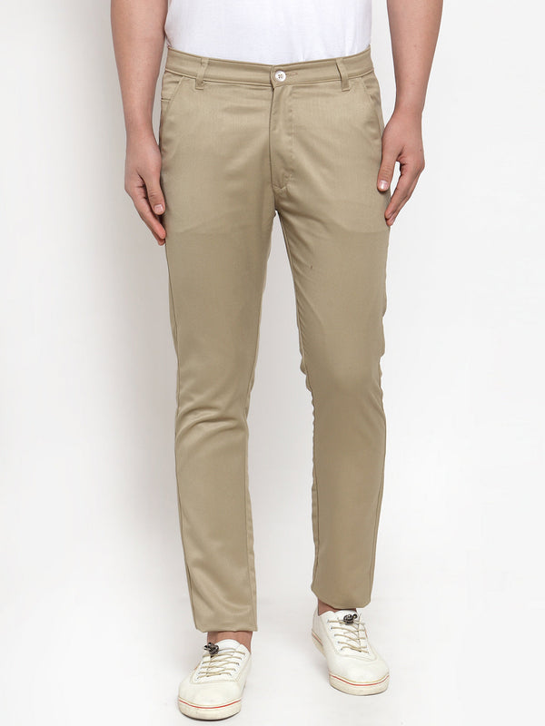 Jashvi Men Beige Slim Fit Formal Trousers