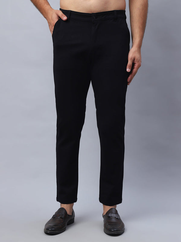 Tapered Fit  Solid Trousers For Men