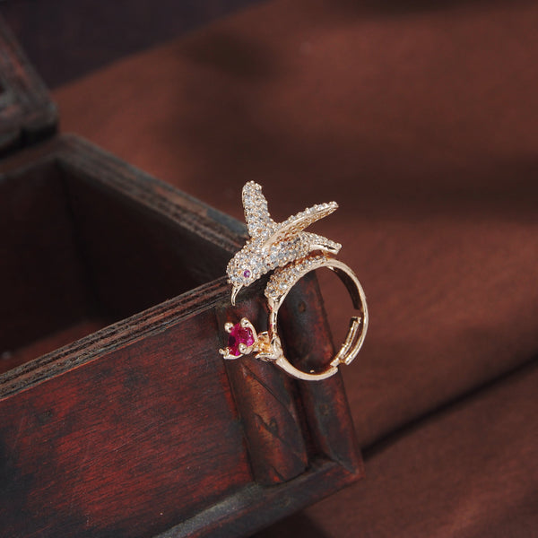 Women's Rose Gold聽Crystal AD Sparkling  Birds Finger Ring - I Jewels