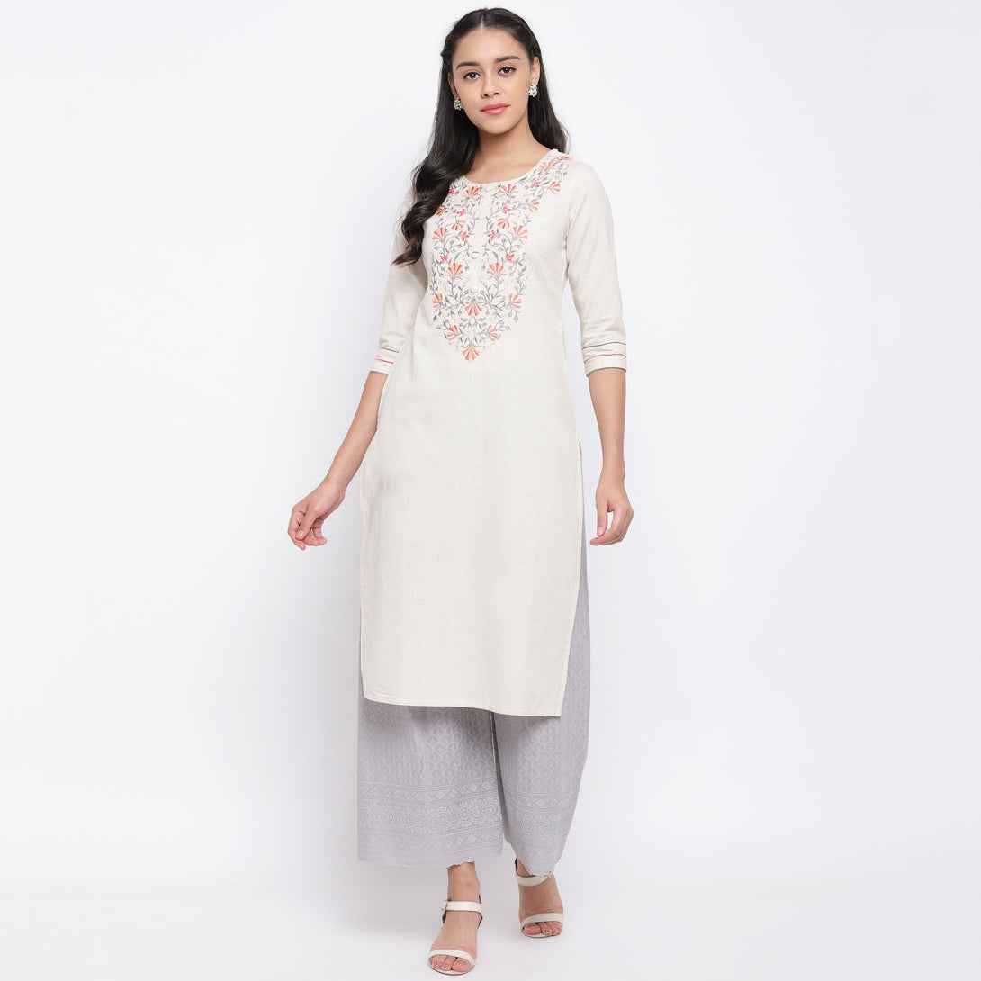 Women's Embroidered Off White Kurti By Vbuyz- (1Pc Set)