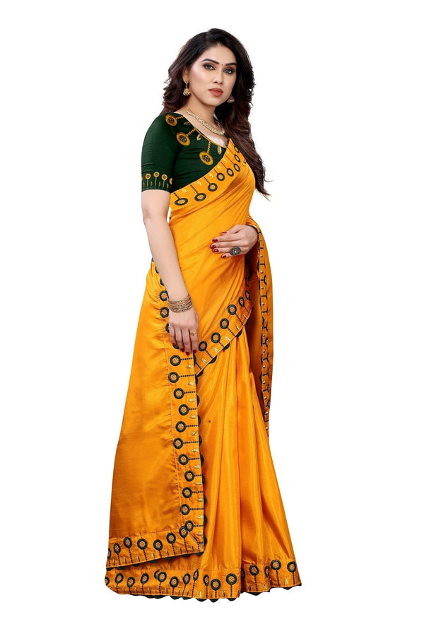 Women's Mustard Dola Silk Embroidery Saree With Blouse Piece  - Vamika