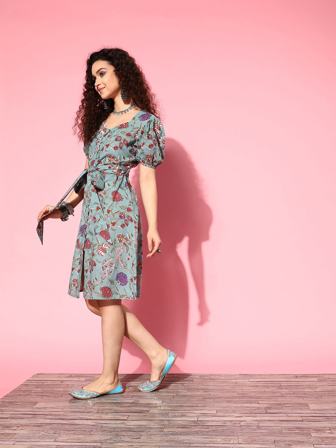 Floral A-Line Dress-Indiakreations-JS8164DRSDBXS