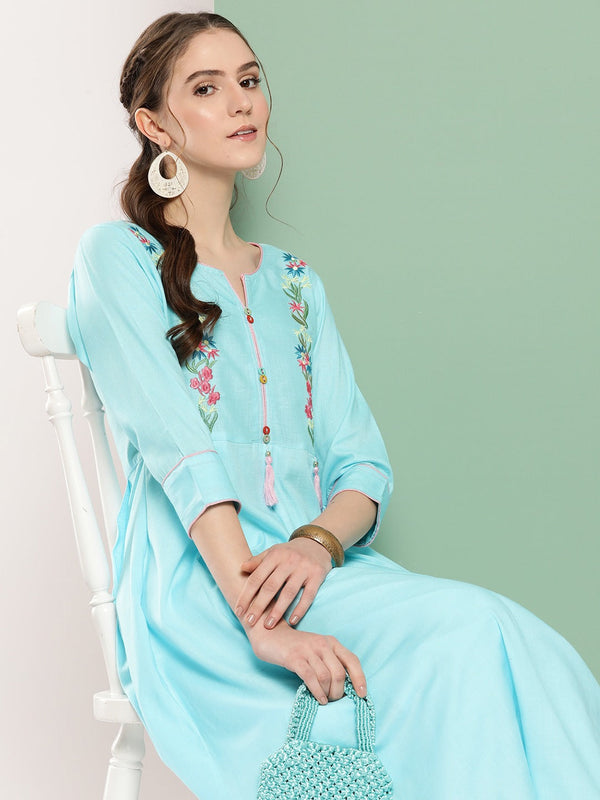 Floral Cotton Kurta Set-Indiakreations-JS8504SETBLS