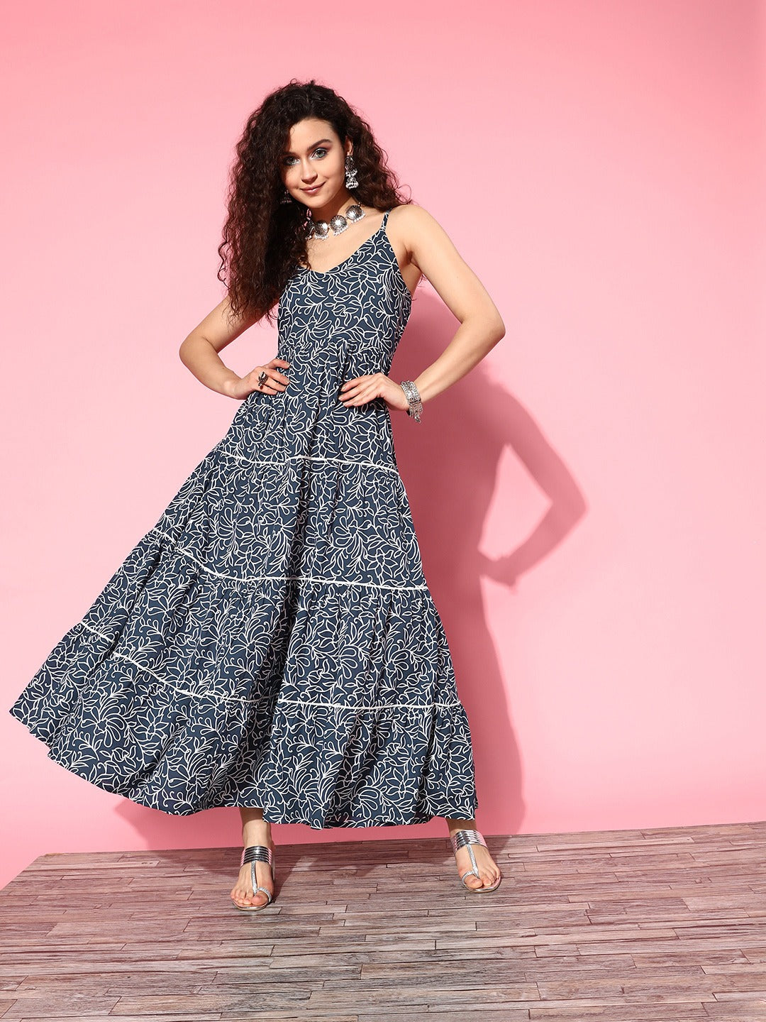 Floral Cotton Maxi Dress-Indiakreations-JS1210DRSBLS