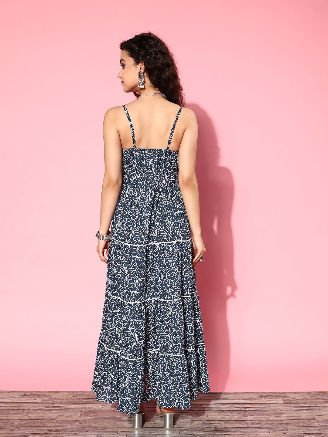 Floral Cotton Maxi Dress-Indiakreations-JS1210DRSBLS