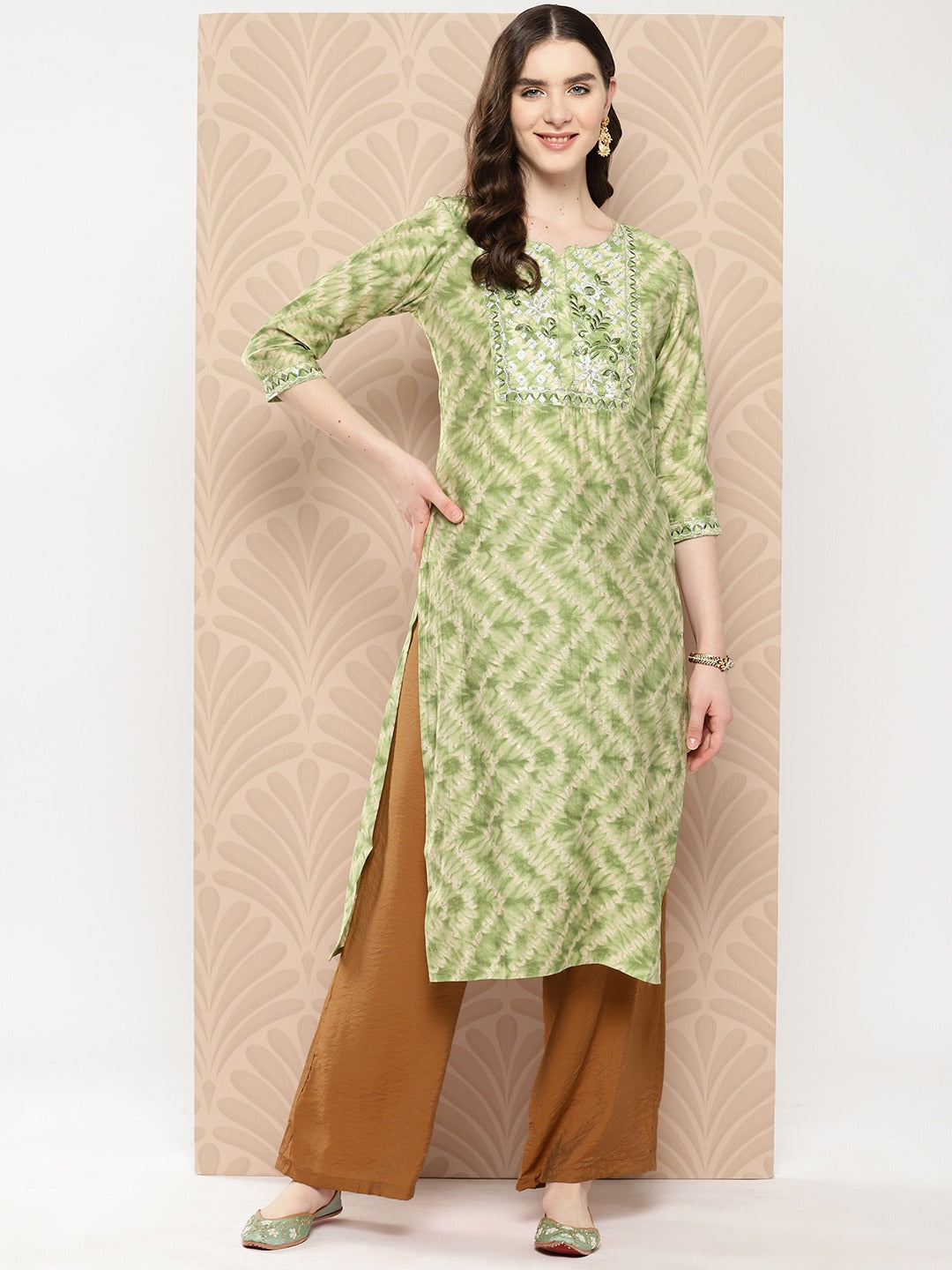 Floral Embroidered Sequined Kurta-Indiakreations-JS9971KURGRS