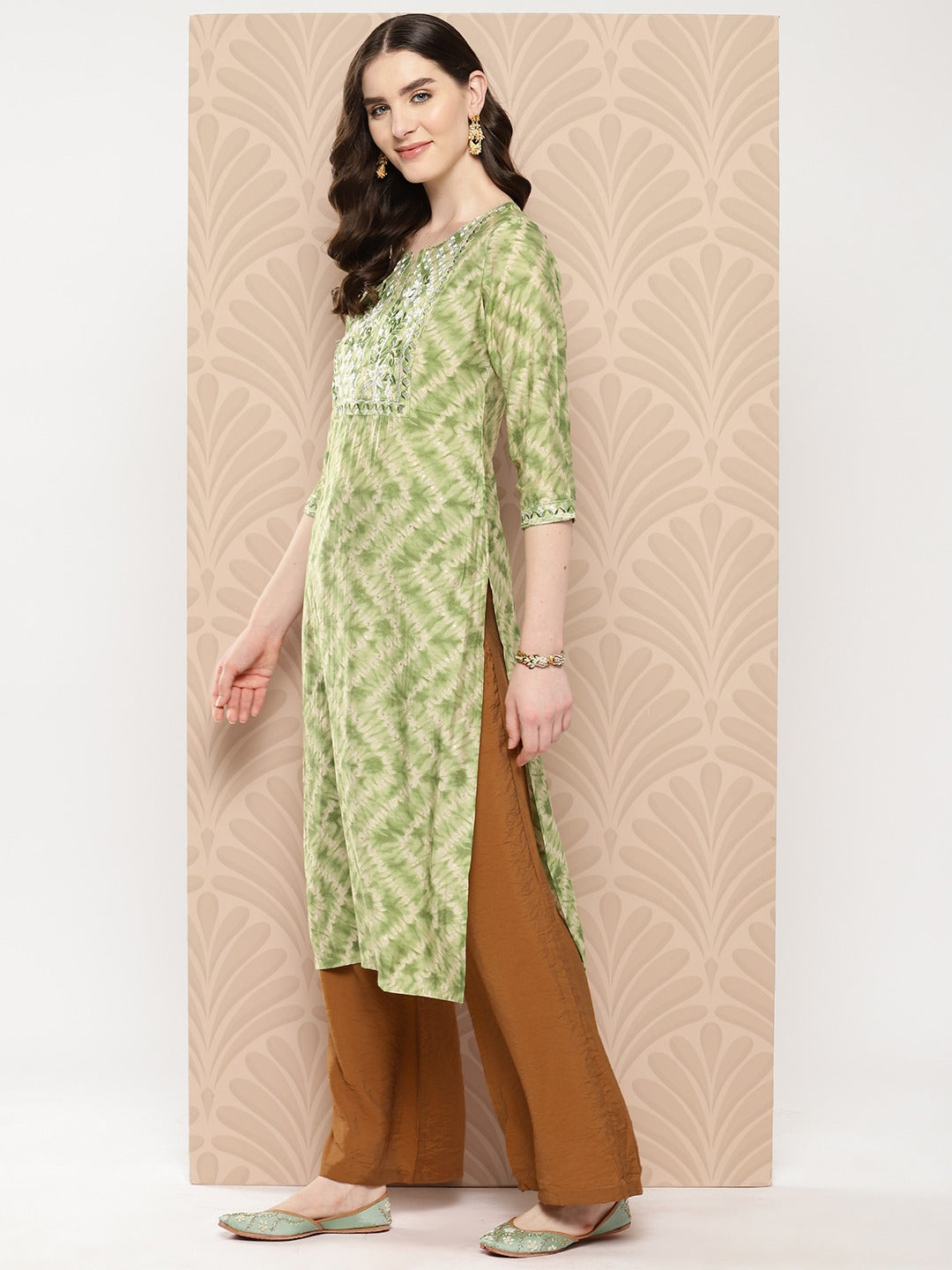 Floral Embroidered Sequined Kurta-Indiakreations-JS9971KURGRS