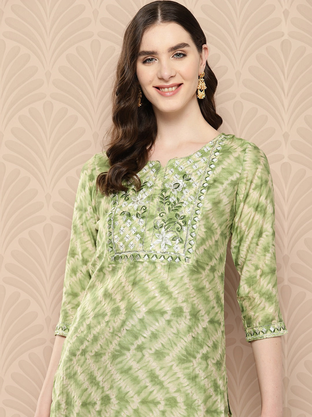 Floral Embroidered Sequined Kurta-Indiakreations-JS9971KURGRS